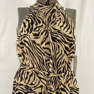 New with Tags bentley a. Cream and Brown Halter Animal Print Dress